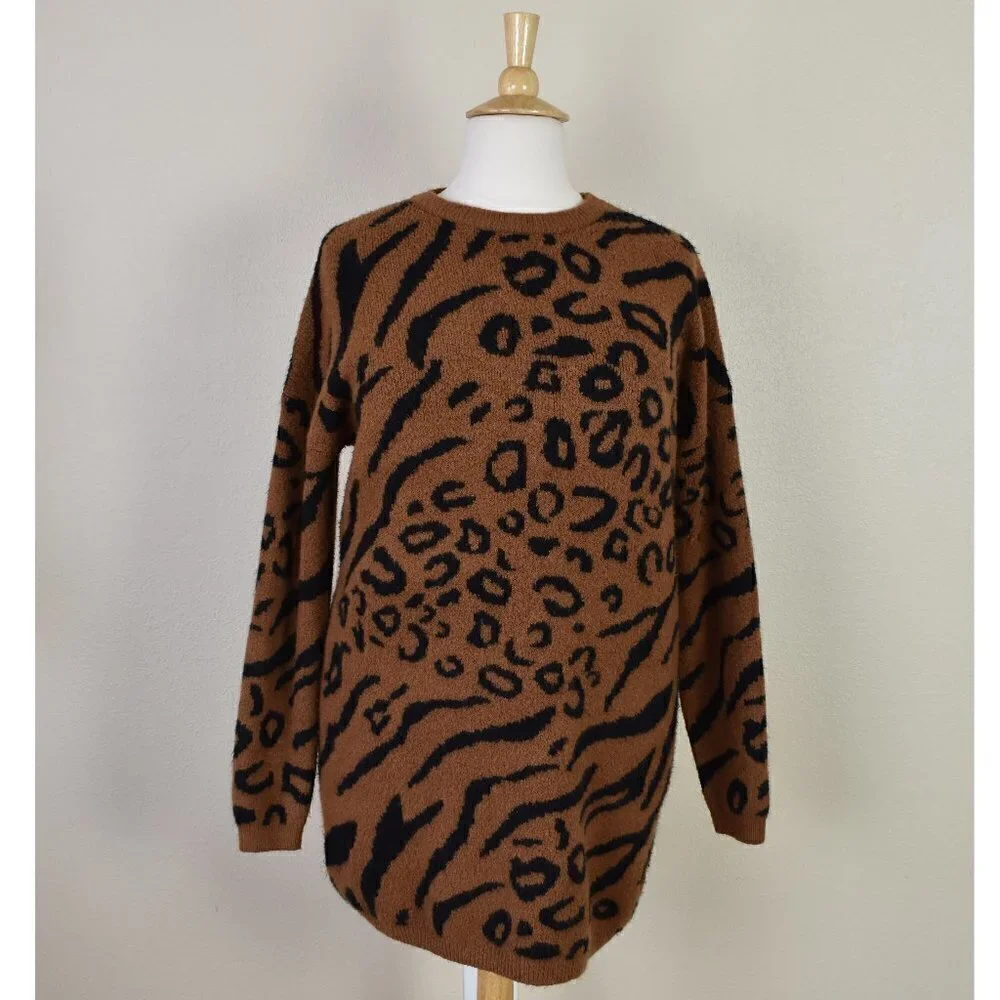 Line & Dot RILKE Animal Print Sweater Tunic Dress 2X - Picture 1 of 7